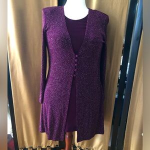 EXPO Plum Sparkle Long Sleeve Cardigan Dress w Attached Sleeveless Inside